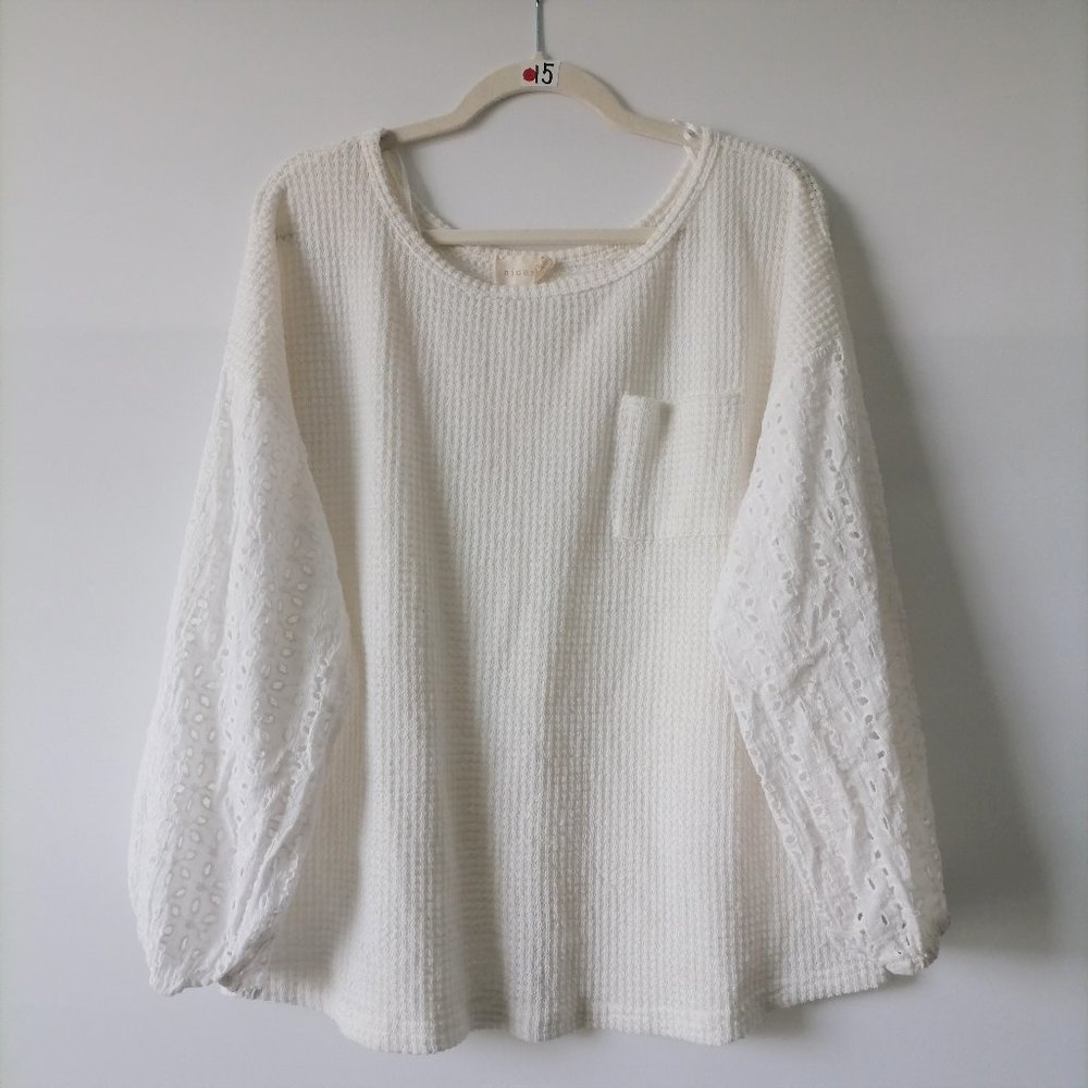 Ninexis Womens White 3/4 Sleeve Round Neck Drop Shoulder Blouse Top Size L